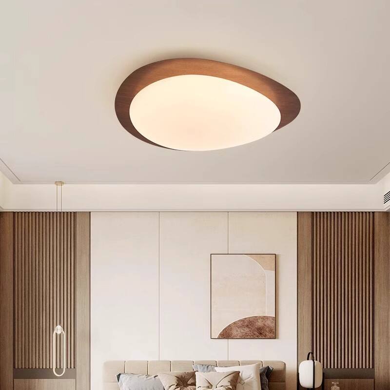 Retro walnut pebble ceiling light for living room dining room bedroom