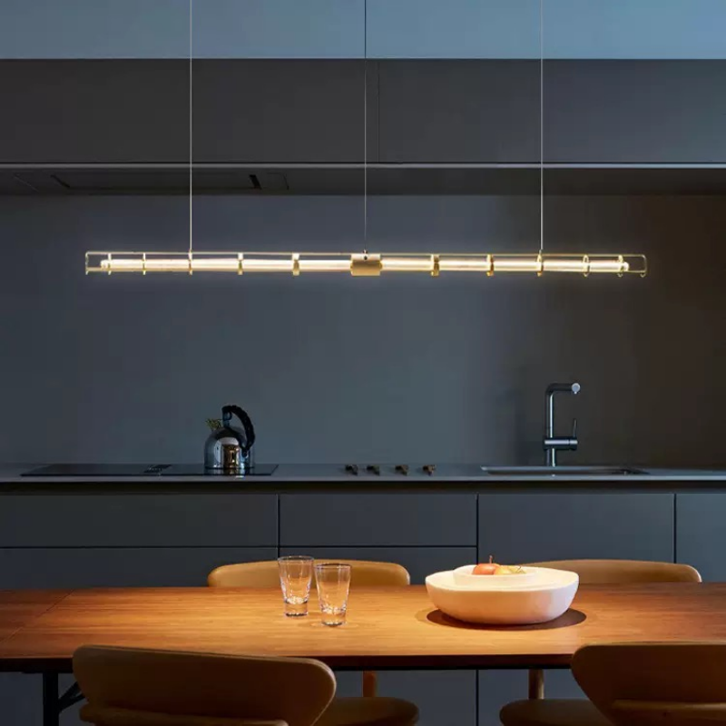 Nordic Minimalist Light Luxury Single-Line Long Tube Chandelier for Villa Sales Office Cashier Restaurant Bar Decorative
