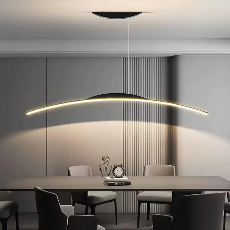 Minimalist Long Strip LED Pendant Light Modern Chandelier for Dining Room