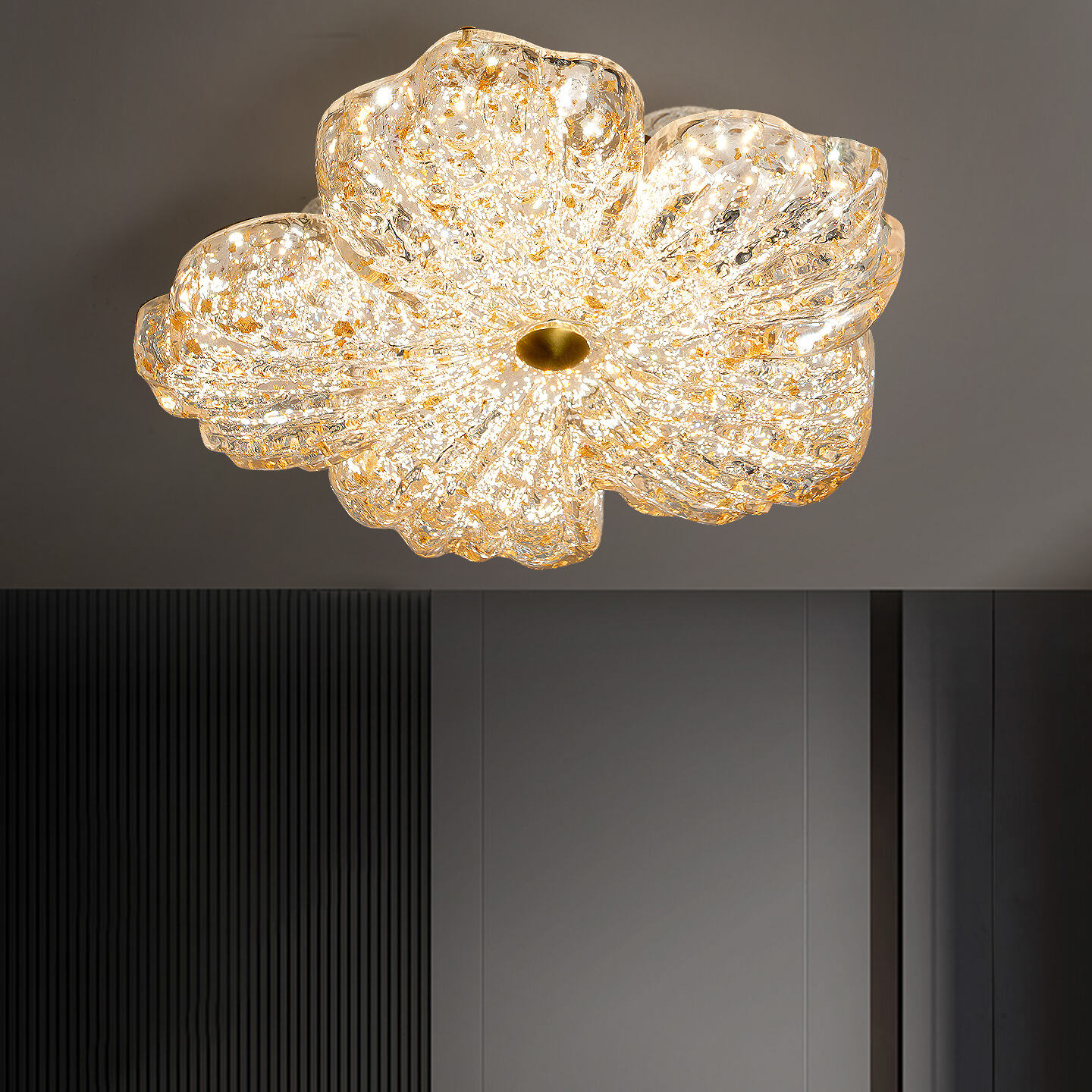 Creative luxury gold foil resin flower ceiling light for living room bedroom dressing room light
