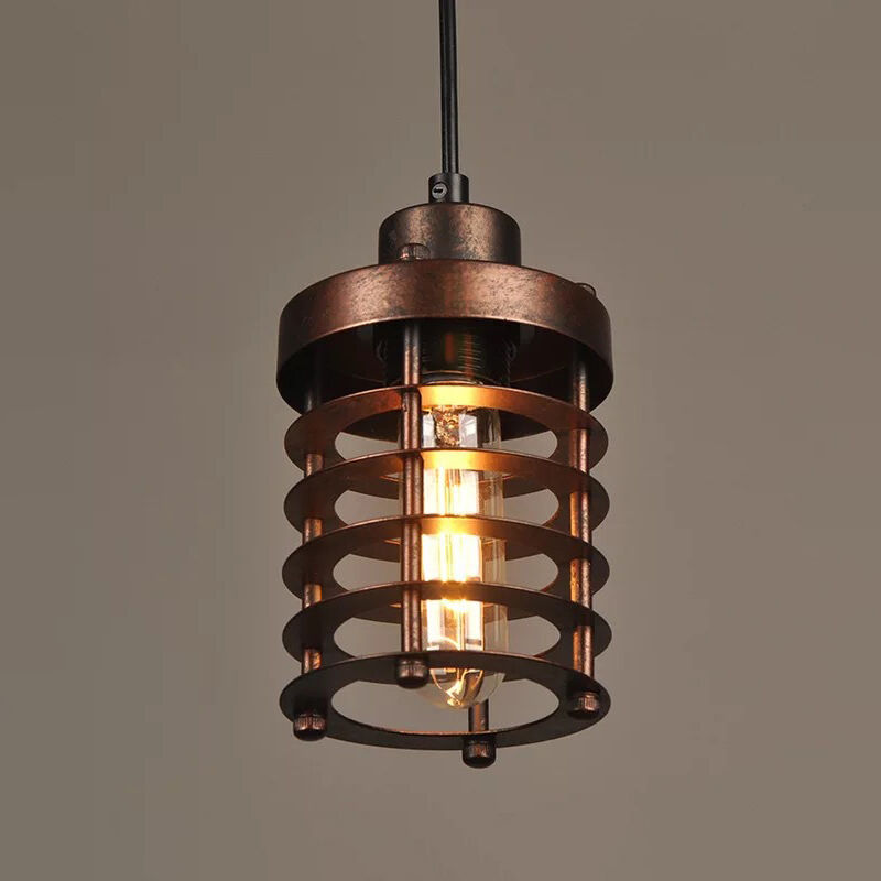 Single Black Iron Pendant Light E26/E27 Base Edison Caged Vintage Hanging Fixture