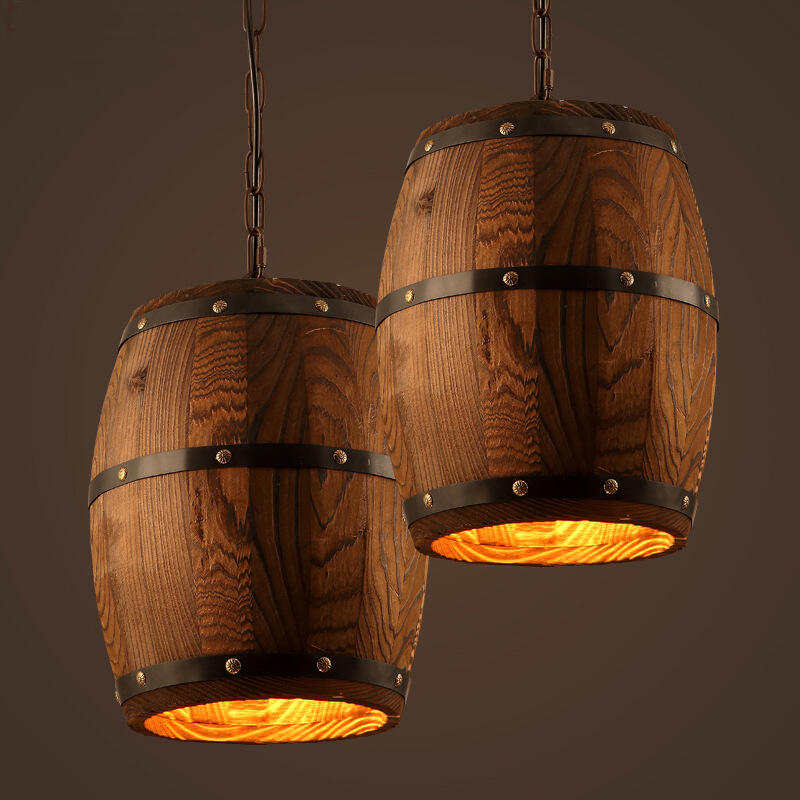 American retro solid wood wine barrel pendant light for restaurant bar counter