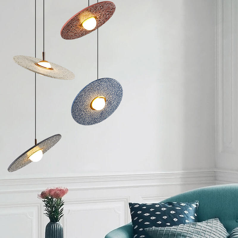 Nordic Art Terrazzo Ultra-thin Disc LED Living Room and Bedroom Pendant Light