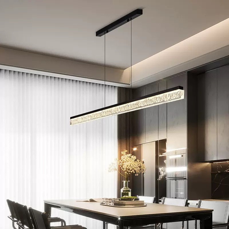 Italian Minimalist Luxury Crackle Glass Linear Pendant Light for Dining Room 