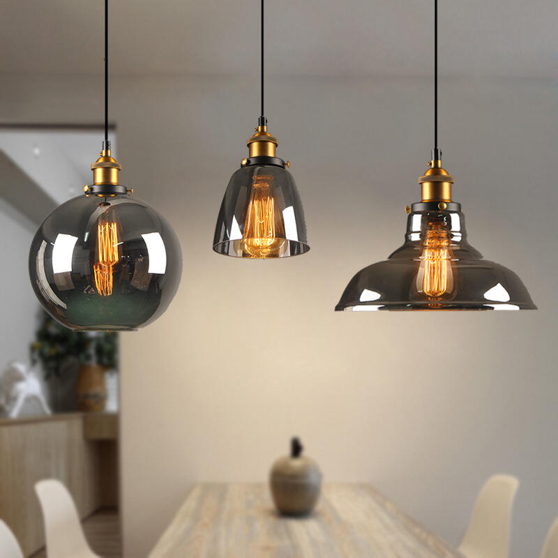 Industrial Single Head Smoked Grey Amber Glass Shade Pendant Lights for Restaurant