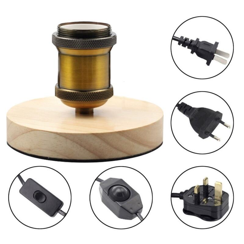E27 Antique Solid Wood Table Lamp Base Dimmable Light