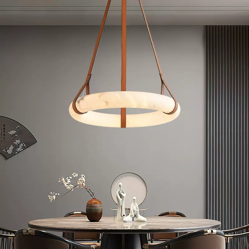 Luxury Minimalist Natural Marble Leather Pendant Light For Hotel Indoor Decor