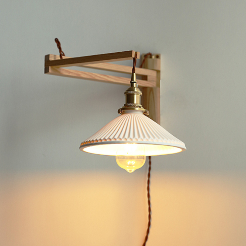 Japanese Vintage Walnut Folding Bracket Wall Lamp for Hotel Restaurant Living room Bedroom Dining room