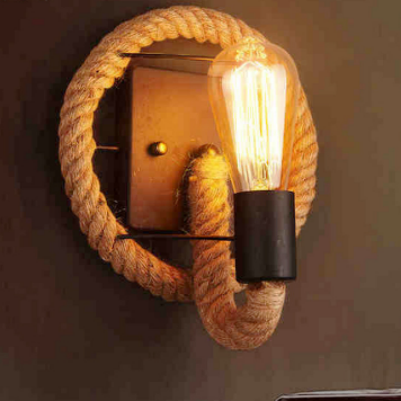 Vintage Industrial LED Wall Sconce Hemp Rope Covered Design for Bedroom Outdoor Courtyard Porch Light Decorative Loft Wall Lamp