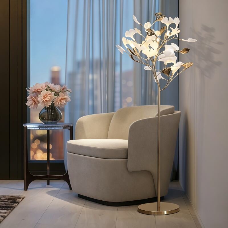 Lampada da terra moderna con design a foglia di ginkgo, lussuosa lampada decorativa in ceramica per soggiorno e camera da letto, adatta per casa e hotel