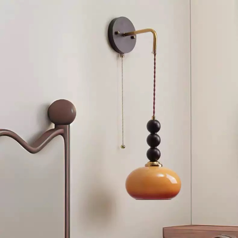 Ρετρό λαμπτήρας τοίχου από ολόκληρο ξύλο με γυάλινο περσίδιο, για διάδρομο, σαλόνι ή υπνοδωμάτιο