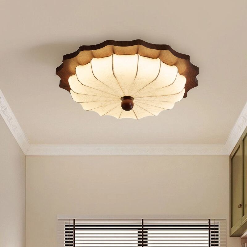 Walnut Wood Flower Shape LED Flush Mount Ceiling Light Tri-Color Dimming