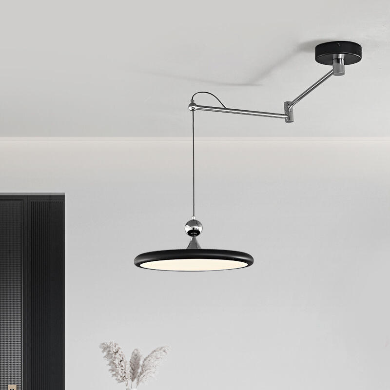 Italian Wrought Iron Black Silver Swing Arm Movable LED Restaurant Pendant Light