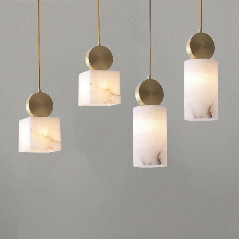 Modern Luxury White Geometric Marble Lampshade with LED Decorative Pendant Light