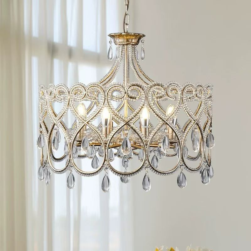 American Restaurant Chandelier Heart-Shape Creative French Crystal Lamp for Bedroom Living Room Princess Room