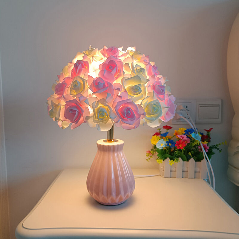 Modern Creative Umbrella Shaped Rose Colored Ceramic LED Decorative Table Lamp
