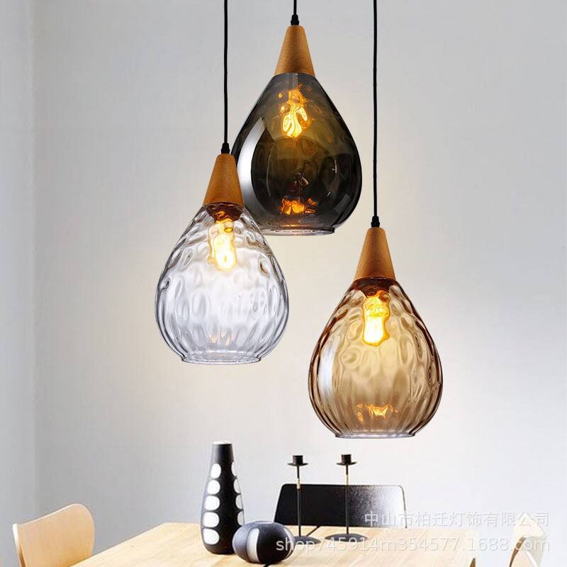 Vintage Water Patterned Glass Pendant Light for Home Decorative Kitchen Dining Tables