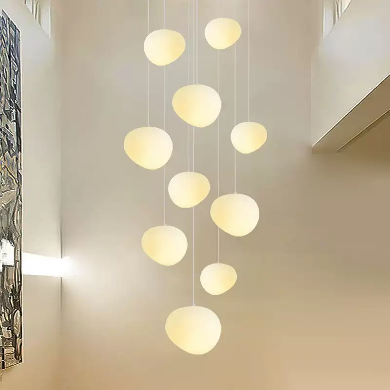 Cream Style Irregular Pebble Stairway Chandelier for Hotel Home