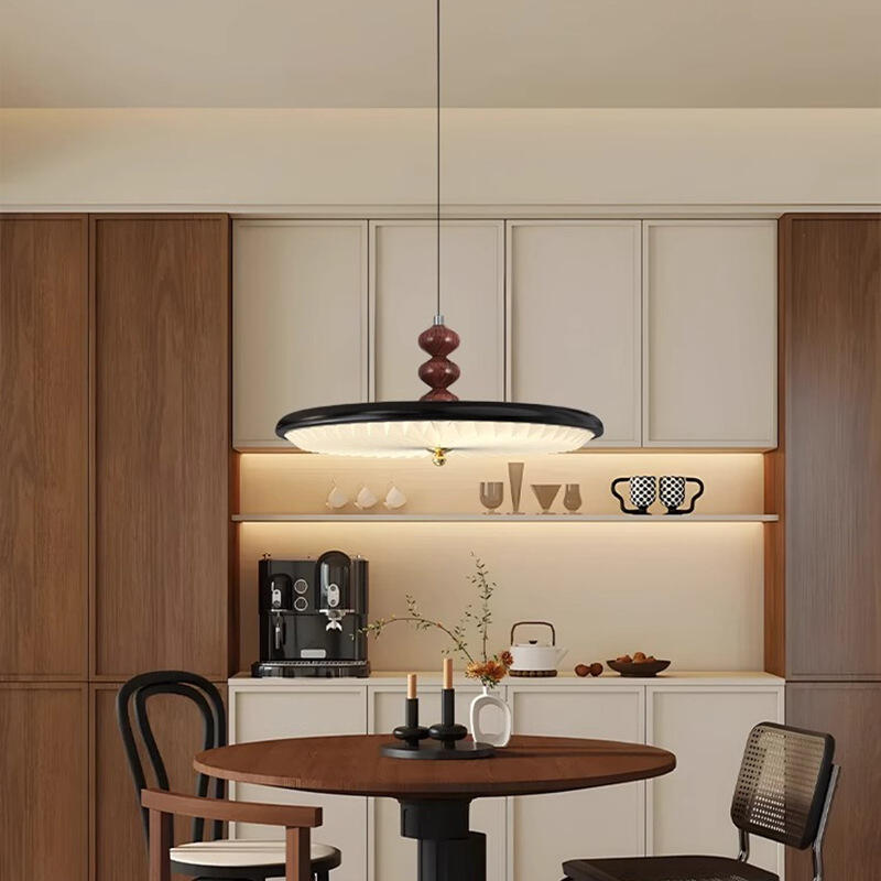 Retro walnut flying saucer pleated arm chandelier for dining table bar counter