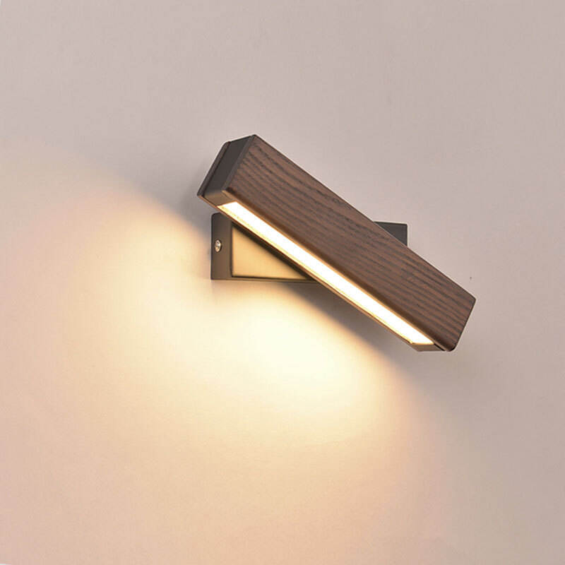Walnut Wood Rotatable LED Wall Lamp  Adjustable Wood Grain Bedside Wall Fitting Lamp