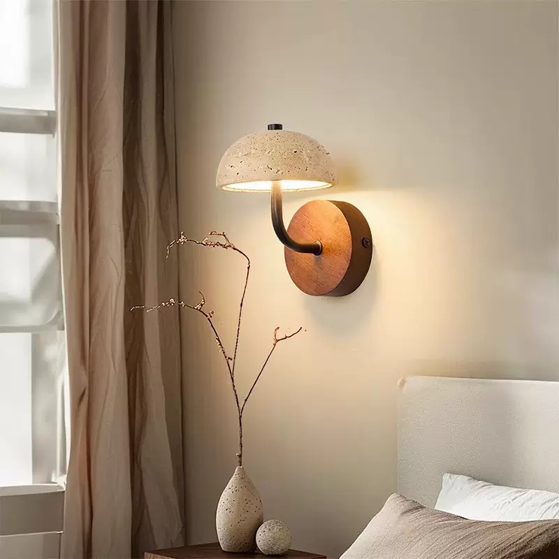Vintage Retro Mushroom Shape Natural Stone Art Wall Lamp for Living Room Bedroom Hallway Restaurant Hotel