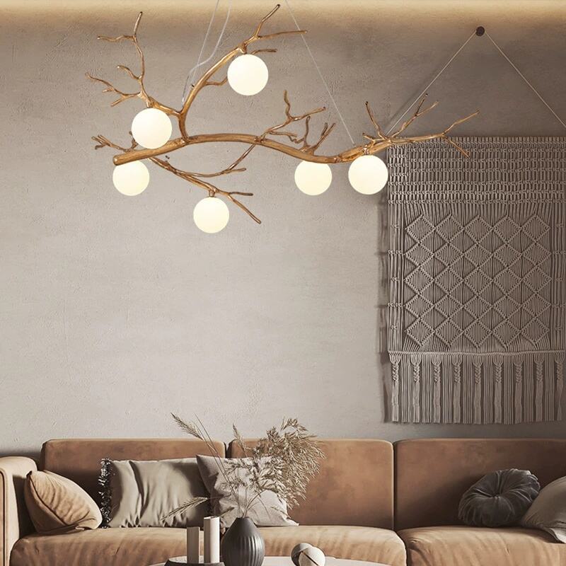 Lustr ve stylu wabi-sabi s větvičkovým designem – kreativní dekorace pro obývací pokoj, jídelnu a ložnici, zavěšené svítidlo