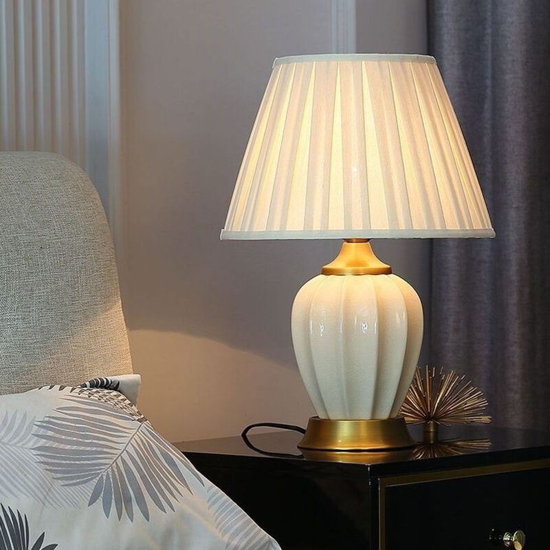 America Light Luxury All Copper Ceramic Lampshade Bedroom Living Room Desk Lamp