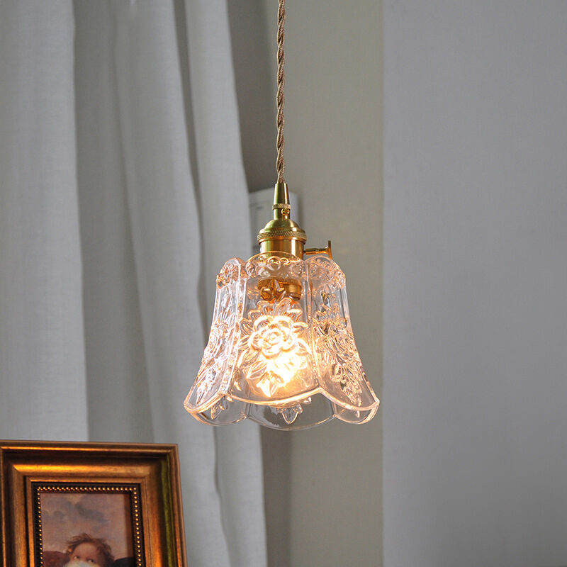 Nordic Flower Glass Pendant Lights Petal Shaped Transparent E27 Decoration Hanging Lamp