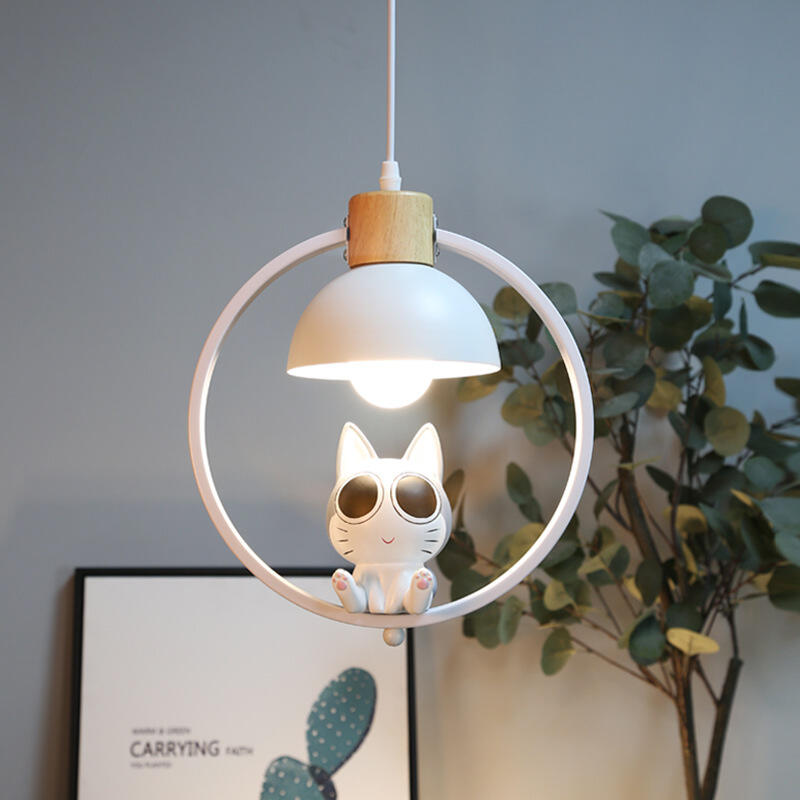 مصباح علّاق زخرفي حديث بتصميم كرتوني لغرف أطفال، على شكل قطّة مصنوعة من الحديد مع إضاءة LED