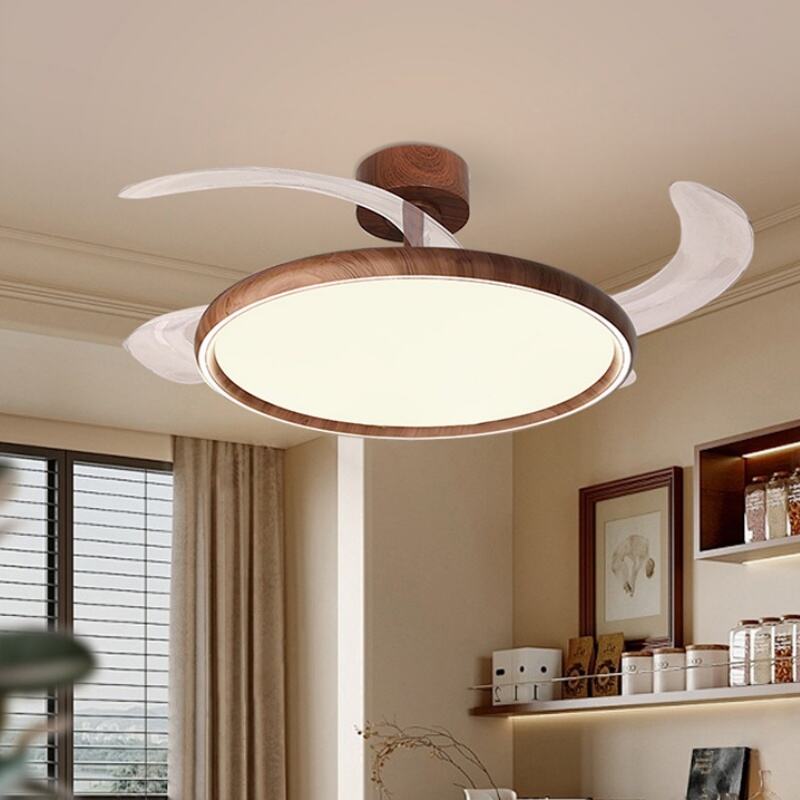Walnut Wood Acrylic LED Invisible Ceiling Fan Light Tri-Color Dimming