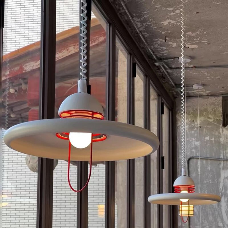 Modern White Red Circular Wrought Iron Retractable Pendant Light for Restaurant