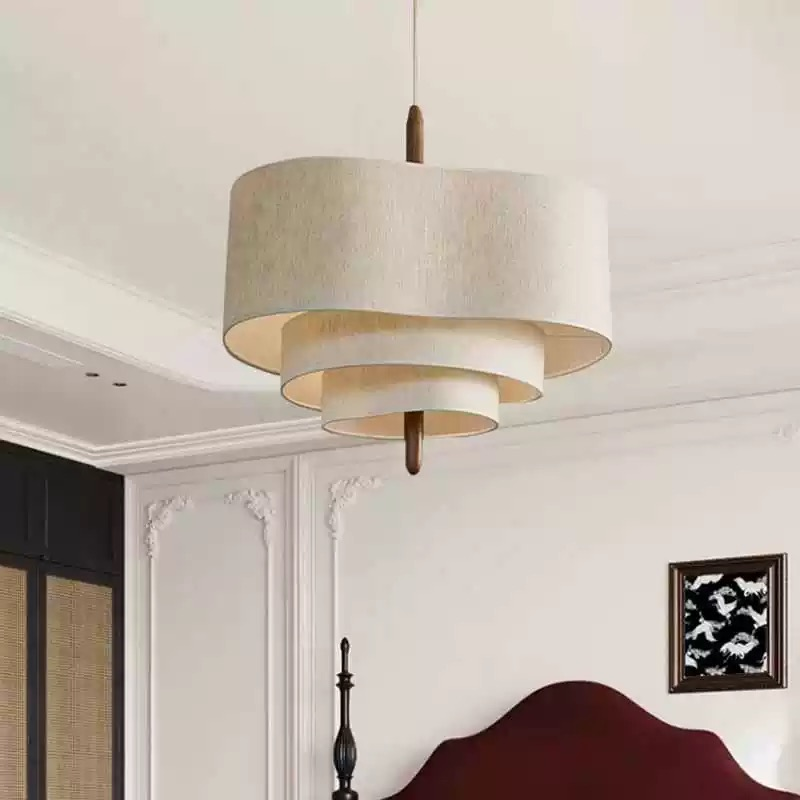 Retro Cake Pendant Lights for Restaurant Artistic Fabric Ceiling Lighting Chandelier for Living Room Bedroom