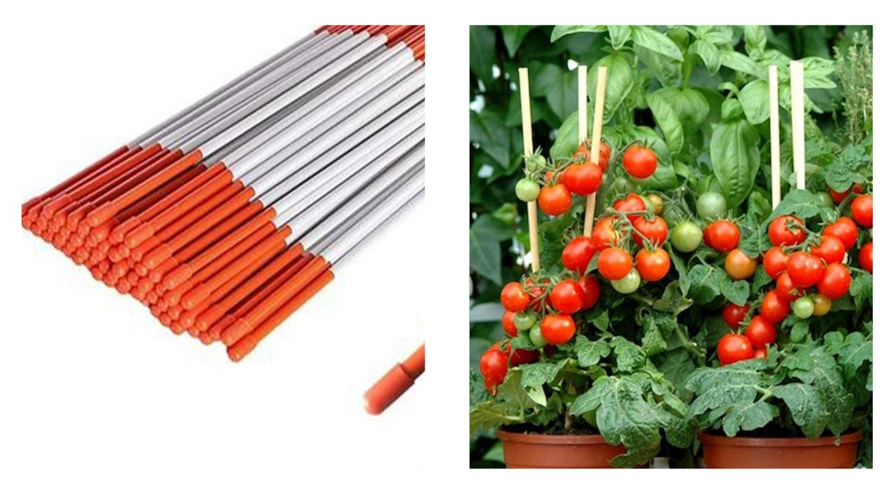 Versatile fiberglass stakes for nursery tomato support, orange driveway snow stakes, and garden poles.png