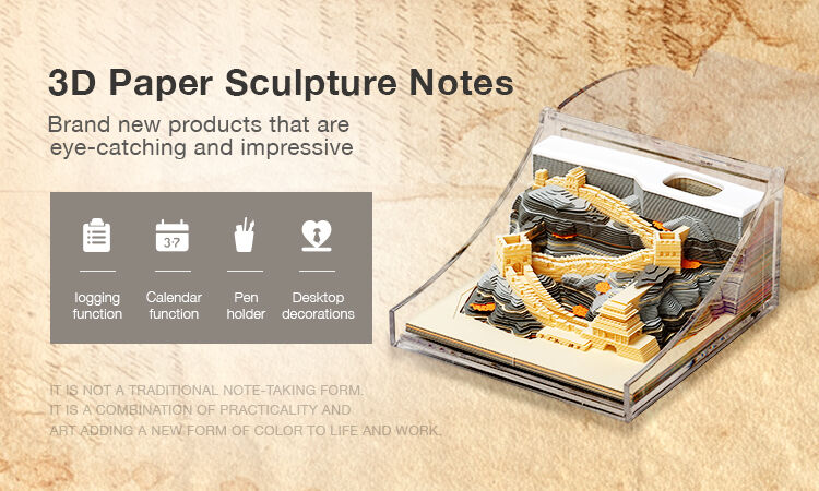 Great Wall 3D Memo Pad Paper Sculpture Desk Decoration with Acrylic Cover.jpg