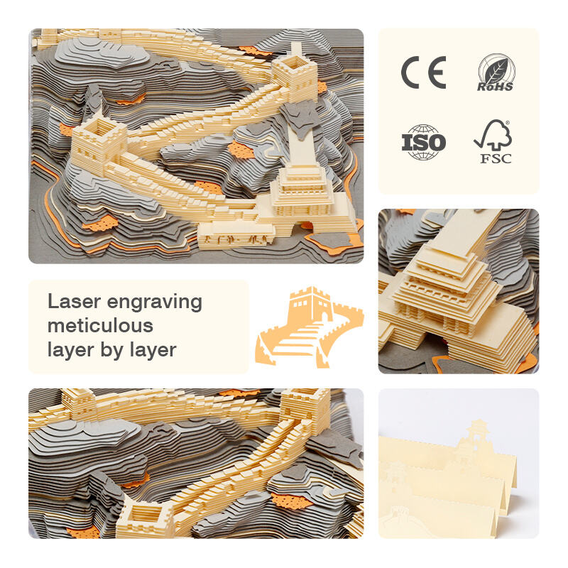 Great Wall 3D Memo Pad Paper Sculpture Desk Decoration with Acrylic Cover