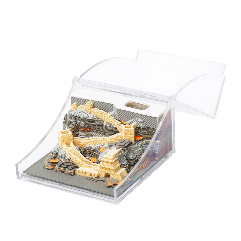 Great Wall 3D Memo Pad Paper Sculpture Desk Decoration with Acrylic Cover