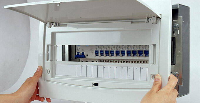 A typical home electrical panel or breaker box, an example of an LV panel.