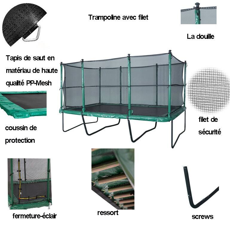 10'x15' レクト型トランポリンセット 囲いネット付き 300 lbs 耐荷重