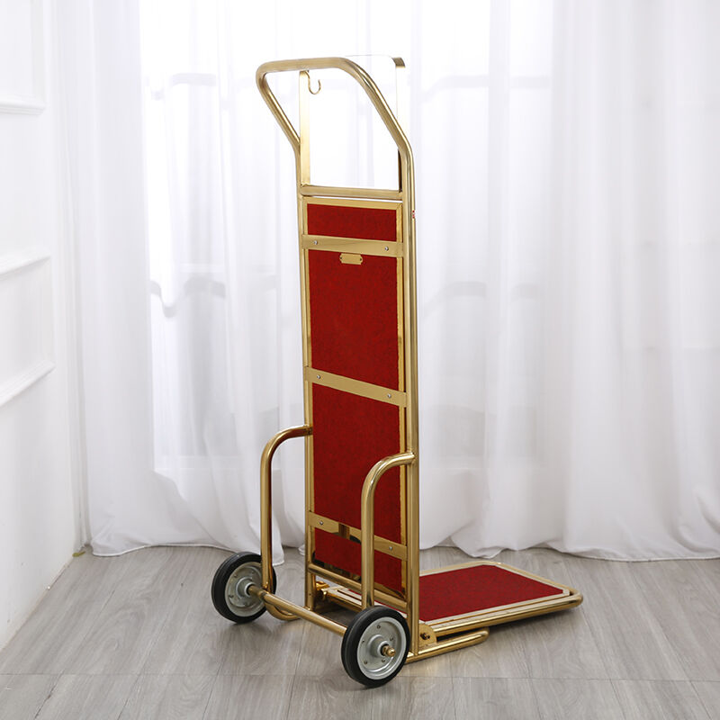XL Luxury Gold Luggage Cart Heavy-Duty Mirror Gold Bellman Hand Truck
