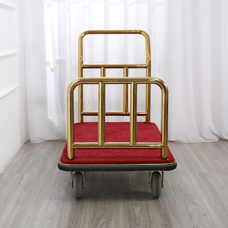 XL Luxury Mirror Gold Platform Luggage Cart Heavy-Duty Four-Wheel Bellman Trolley