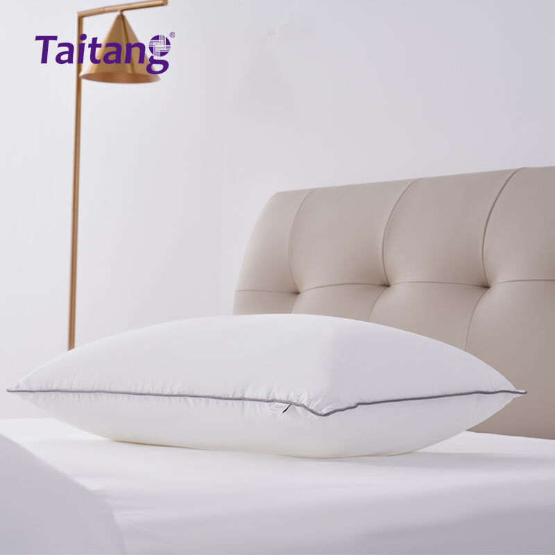 1300g Hotel Pillows Luxury Silk-Down Alternative with Designer Gray Piping for Five-Star Suites