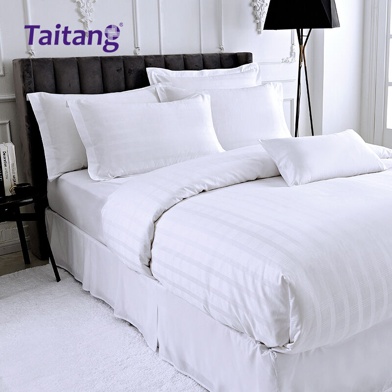 Set Seprai Hotel Mewah 300T Katun Sateen dengan Pola Jacquard Grid Empat Garis Gaya Hotel Komersial