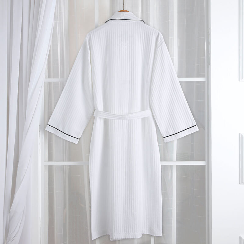 Herringbone Shawl Collar Hotel Bathrobe Elegant Black Piping Premium Hotel Linen Supplier Wholesale