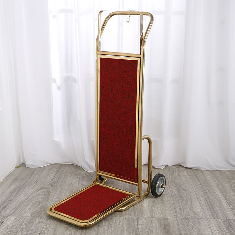 XL Luxury Gold Luggage Cart Heavy-Duty Mirror Gold Bellman Hand Truck