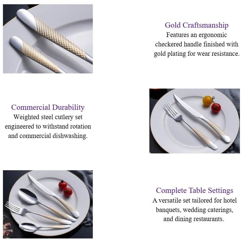 Luxury Restaurant Cutlery Set Gold Checkered Handle 201 Stainless Steel Cutlery for Hotels & Fine Dining.png