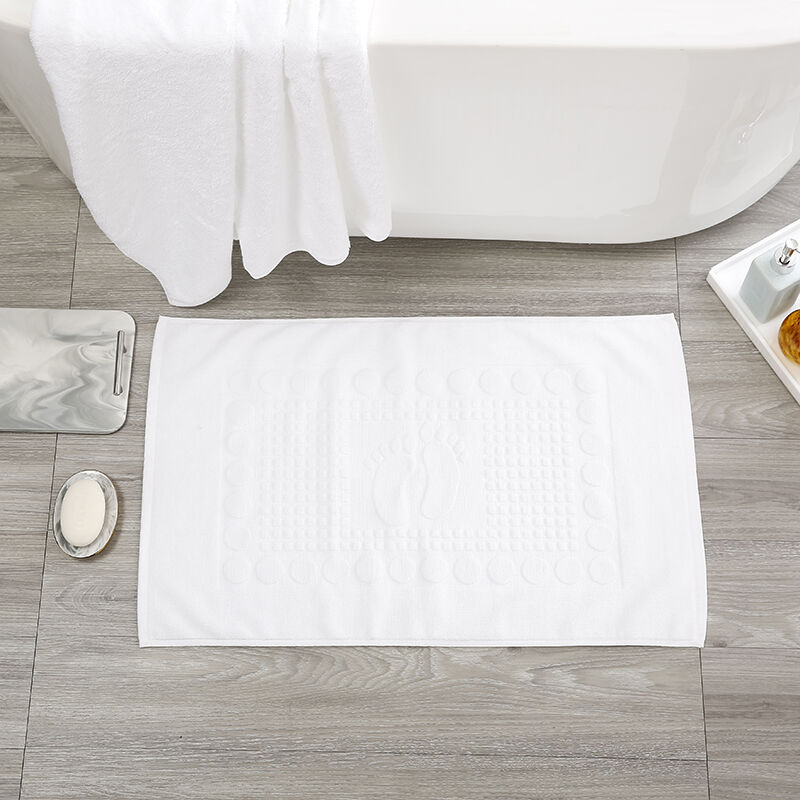 Cotton Hotel Bath Mat Wholesale Embossed Footprint & Polka Dot Towel Bath Mats