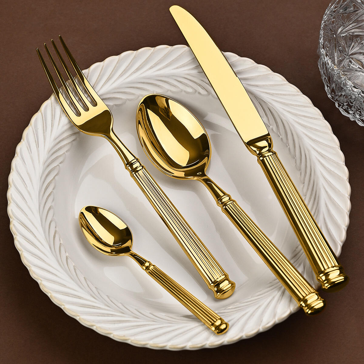 Fluted Column Stainless Steel Restaurant Cutlery Set Luxury Hotel Flatware Commercial Services Cutlery Steel