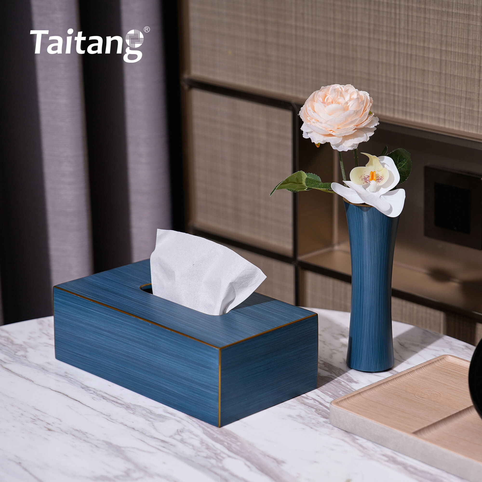 Luxury Hotel Room Amenities Set Blue Gold Resin Guest Room Accessories 5-Star Hotel Supplies Custom