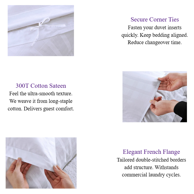 Luxury Hotel Bedding Set 300T Cotton Sateen Four-Line Grid Jacquard Commercial Hotel Style Bedding.png