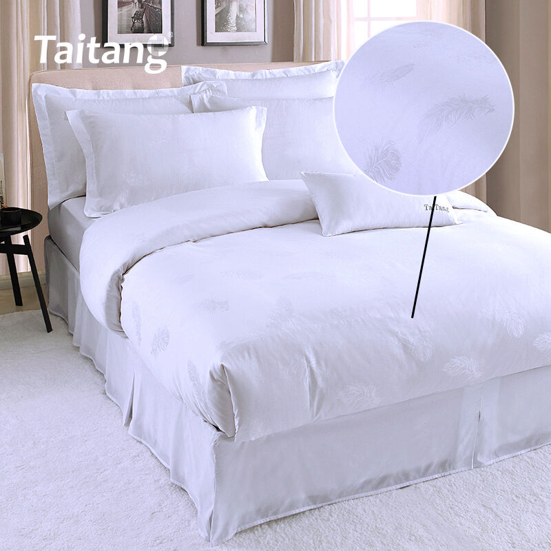 Set Tempat Tidur Mewah Hotel Berbahan Katun dengan Motif Bulu Jacquard 300T, Termasuk Sarung Selimut, Seprai Datar, dan Sarung Bantal
